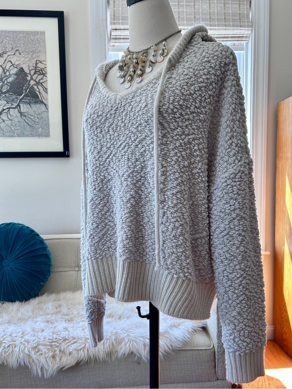 Chenille Popcorn Knit Oversize Hoodie Sweater|Young Fabulous & Broke|Size M/L
